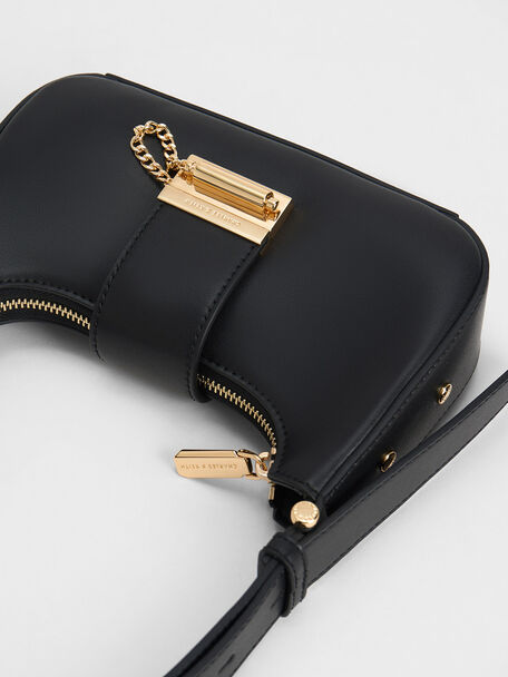 Metallic Accent Belted Bag, Black, hi-res