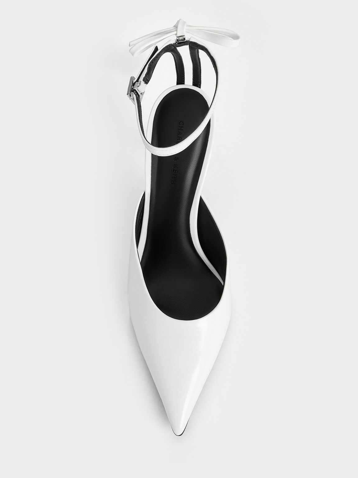Bow Ankle Strap Pointed Toe Stiletto Pumps White