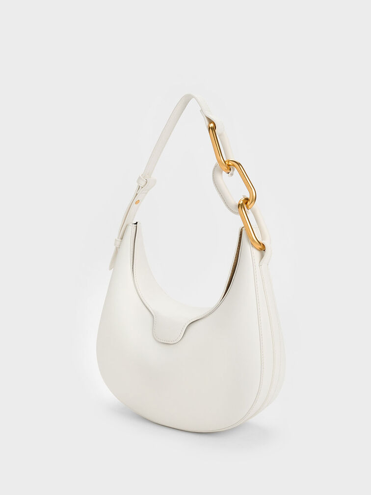 Kora Metallic-Accent Moon Bag, White, hi-res