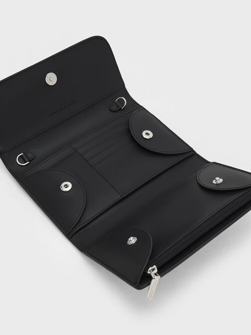 Magnetic Front Flap Long Wallet, Noir, hi-res