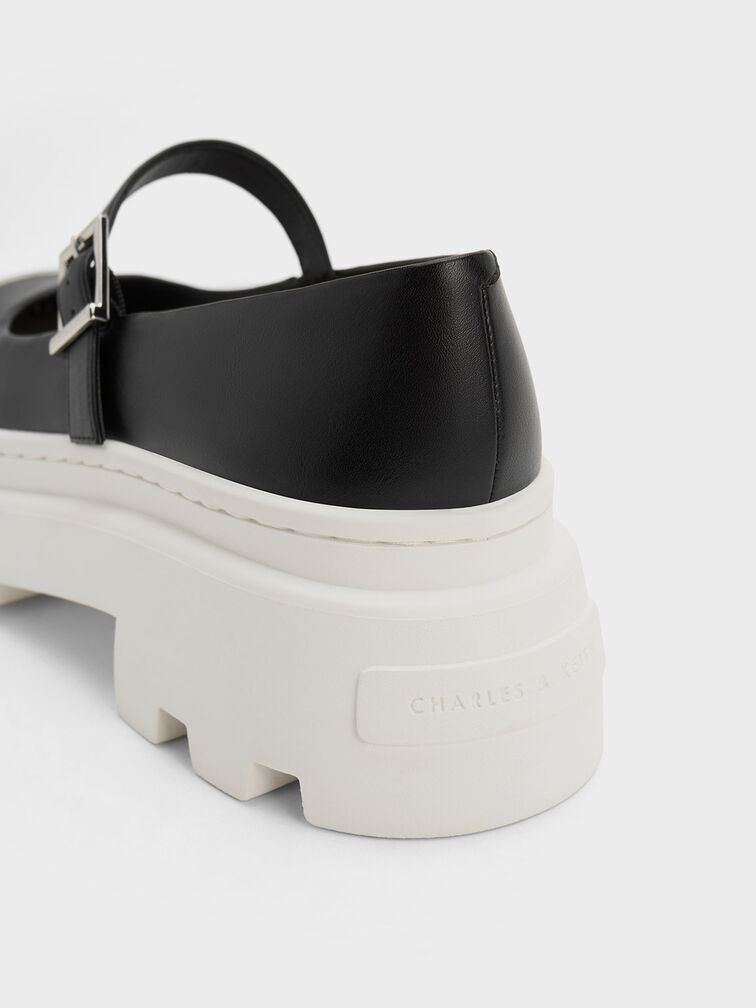 Two-Tone Platform Mary Janes, Black, hi-res