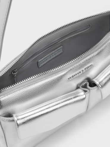 Rachel Metallic Front-Pocket Chain Shoulder Bag, Silver, hi-res
