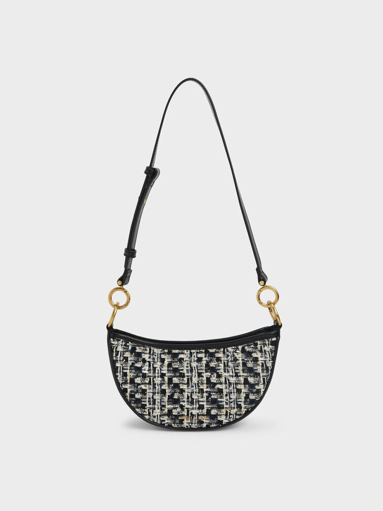 Dancer Tweed Crescent Crossbody Bag, Navy, hi-res