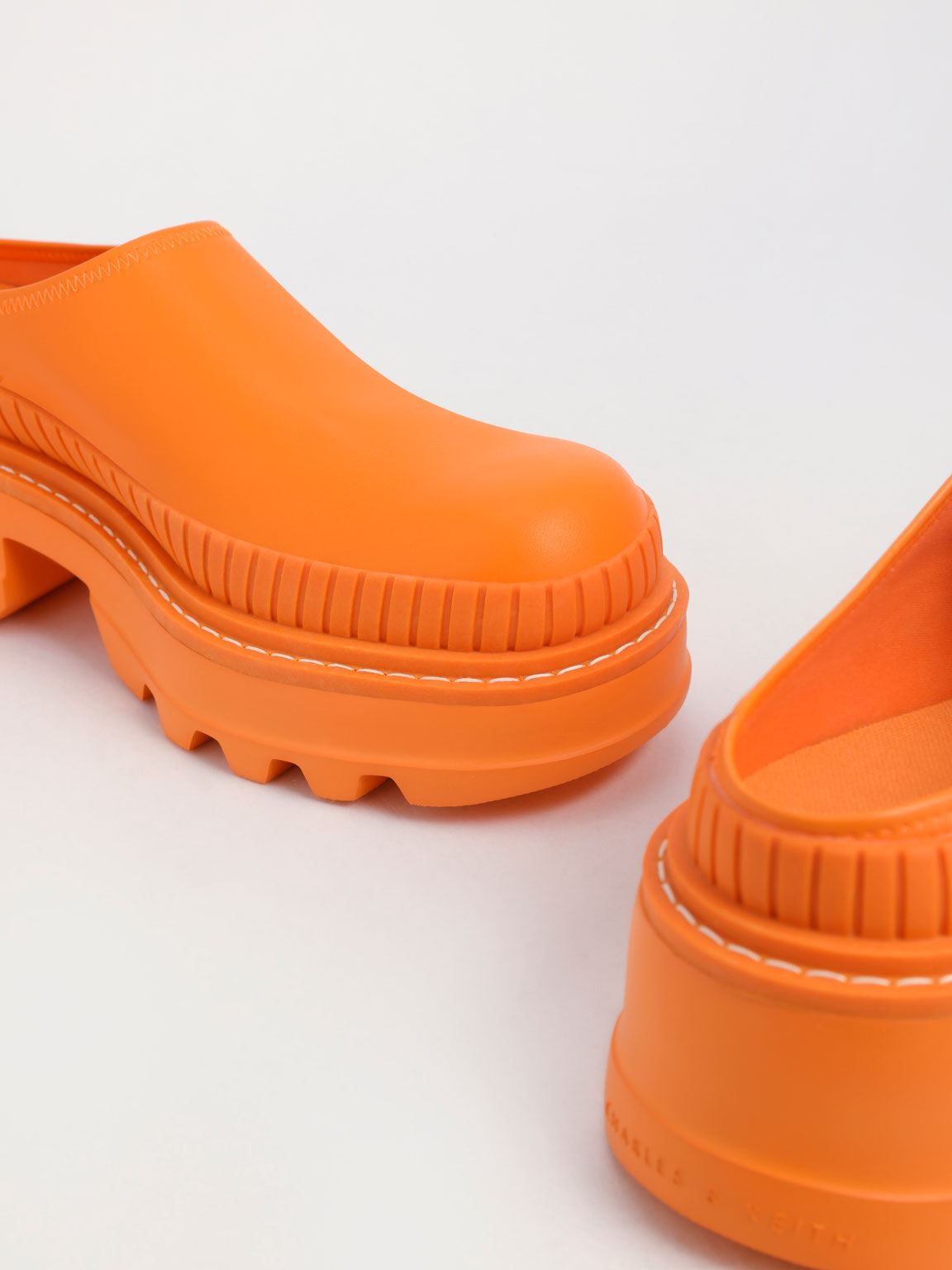 Chunky Round Toe Mules, Orange, hi-res
