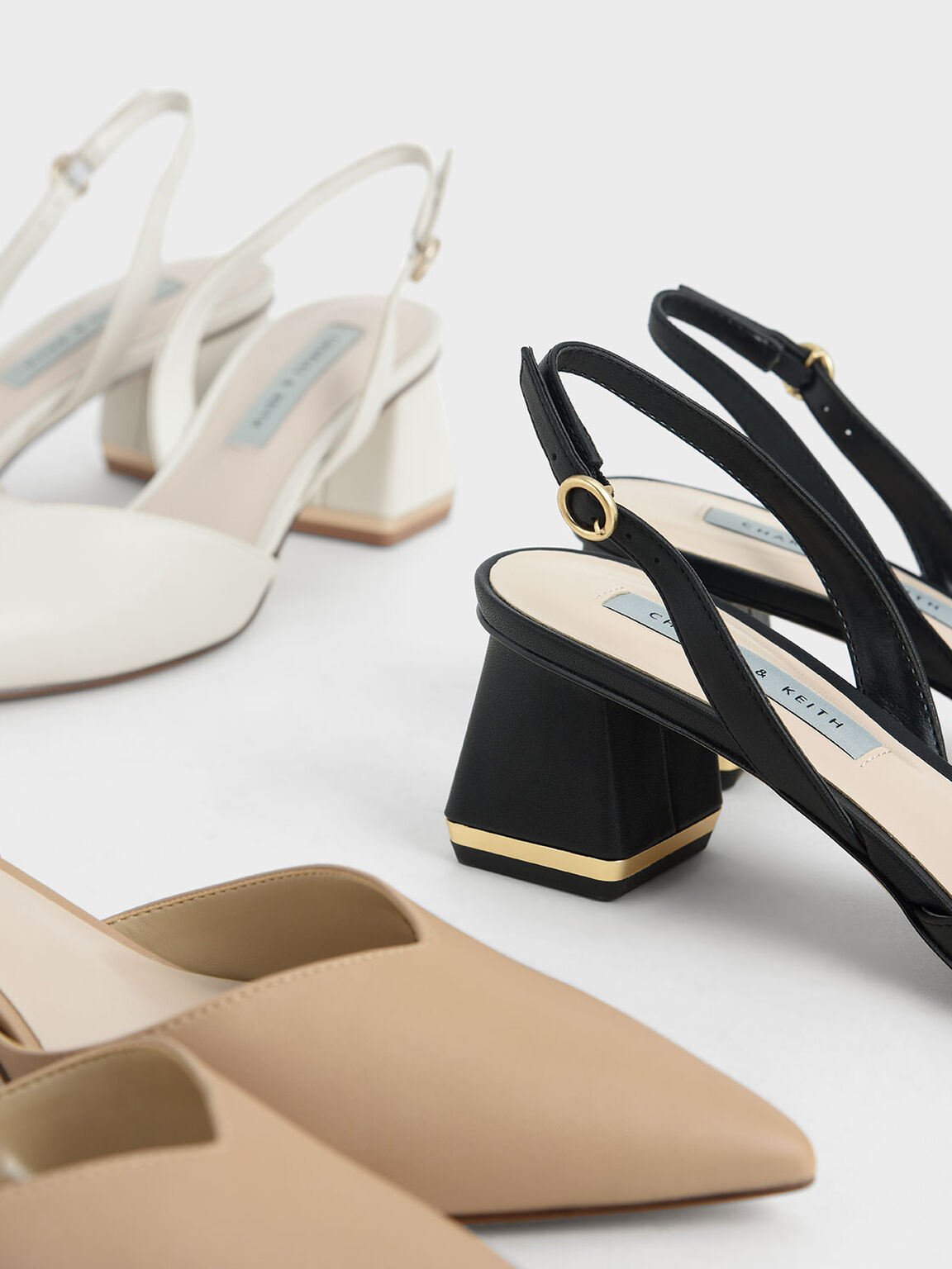 Trapeze Heel Slingback Pumps, Black, hi-res