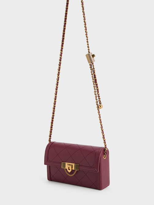 Tallulah Quilted Push-Lock Clutch, Burgundy, hi-res