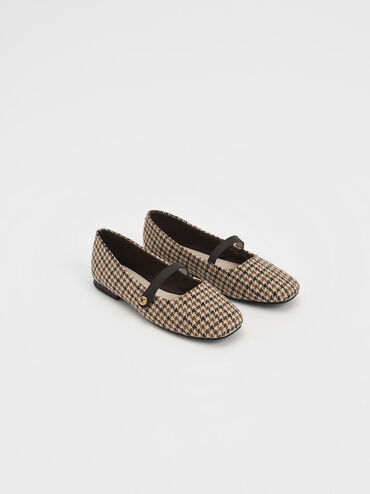 Girls' Houndstooth Print Mary Jane Flats, Multi, hi-res