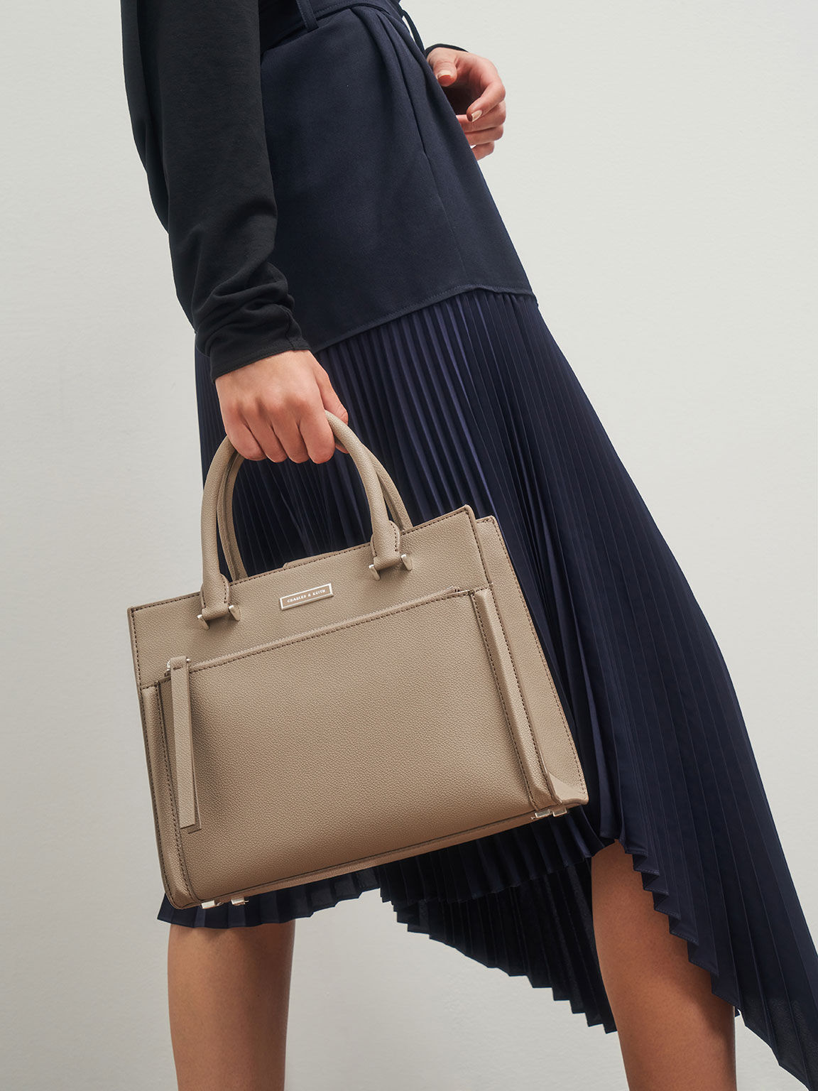 Double Handle Front Zip Tote, Sand, hi-res