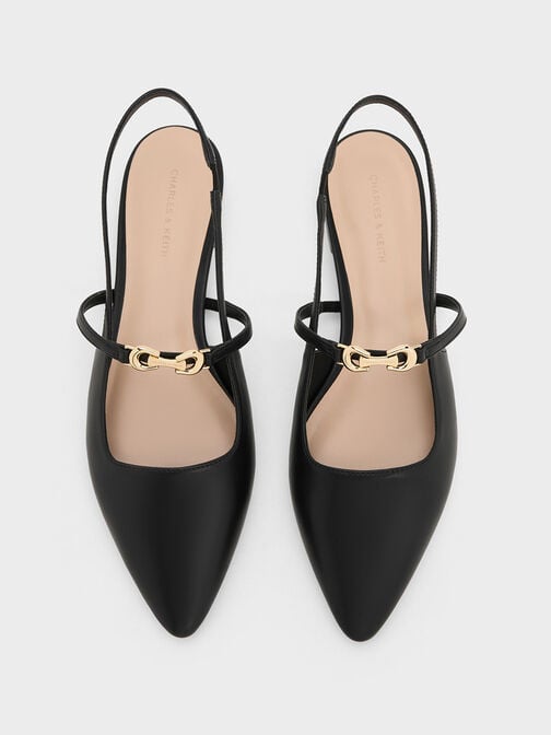 Zapatos destalonados con detalles metálicos y puntera afilada, Negro, hi-res