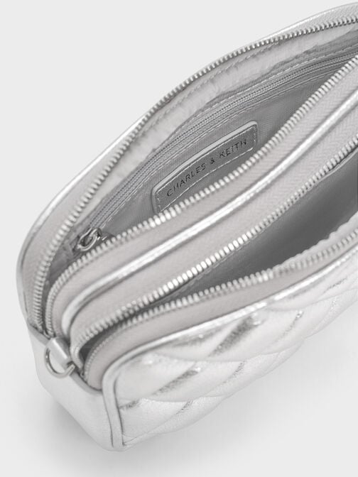 Mini Apfra Quilted Crossbody Bag, Silver, hi-res