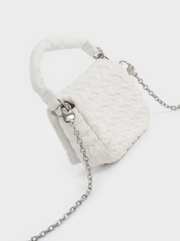 Nylon Ruched Mini Bag, White, hi-res