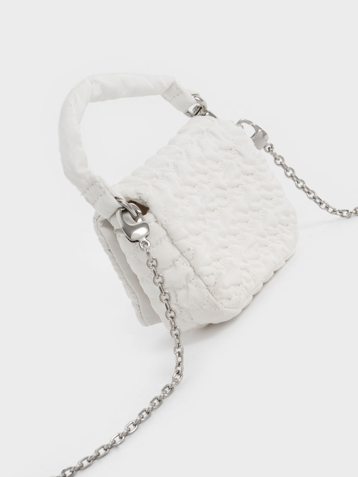 Nylon Ruched Mini Bag, White, hi-res
