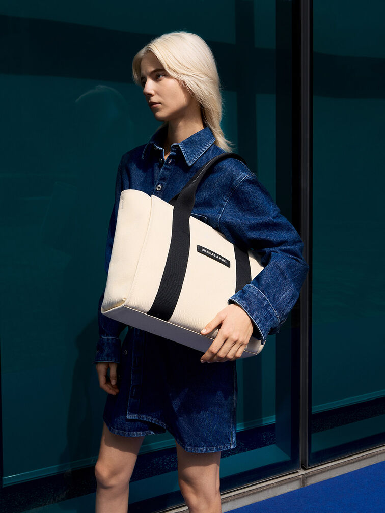 Bolso tote Kay grande de lona, Multicolor, hi-res