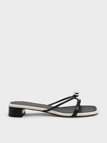 Sandalias de Tac&oacute;n Georgie con Esferas Met&aacute;licas, Negro, hi-res