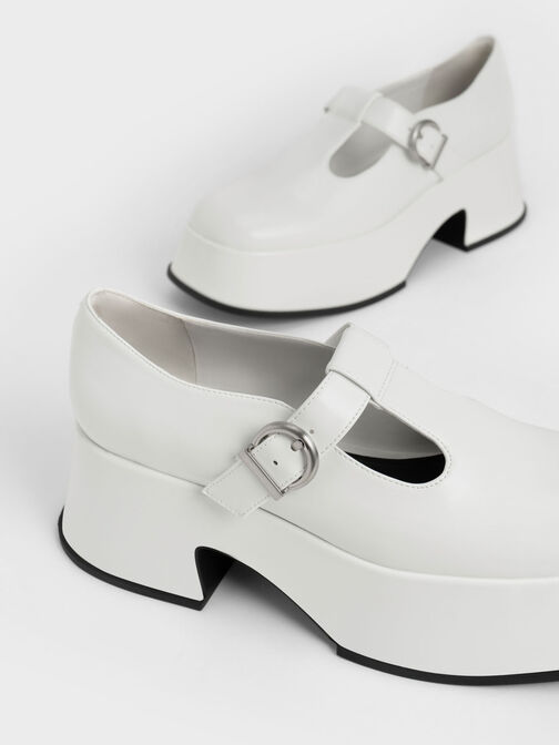 T字厚底瑪莉珍鞋, 白色, hi-res
