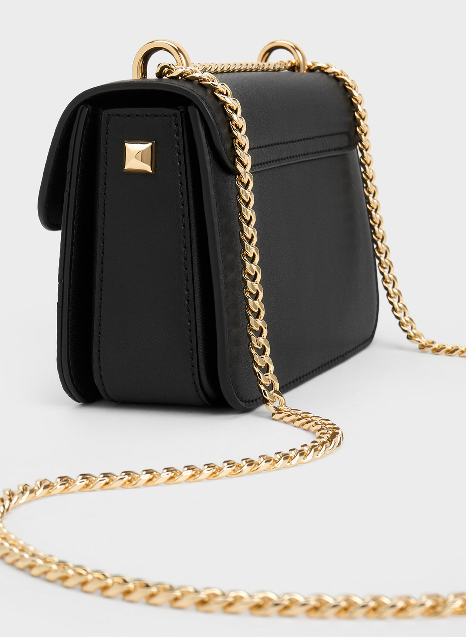 Black Quilted Push-Lock Chain-Handle Bag - CHARLES & KEITH International
