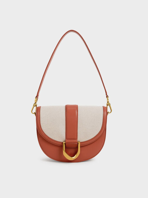 Gabine Two-Tone Saddle Bag​, Brick, hi-res