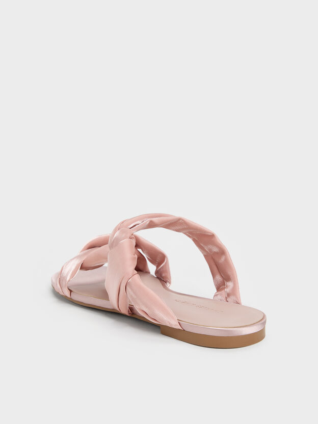 Ruched-Strap Slide Sandals, Light Pink, hi-res