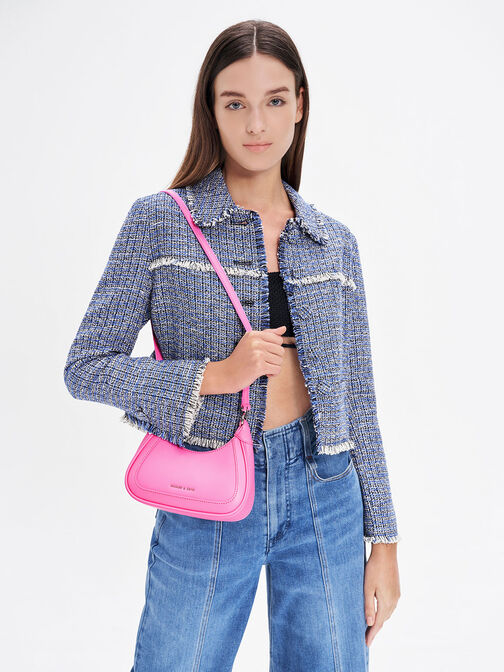 Beaded Handle Hobo Bag, Pink, hi-res