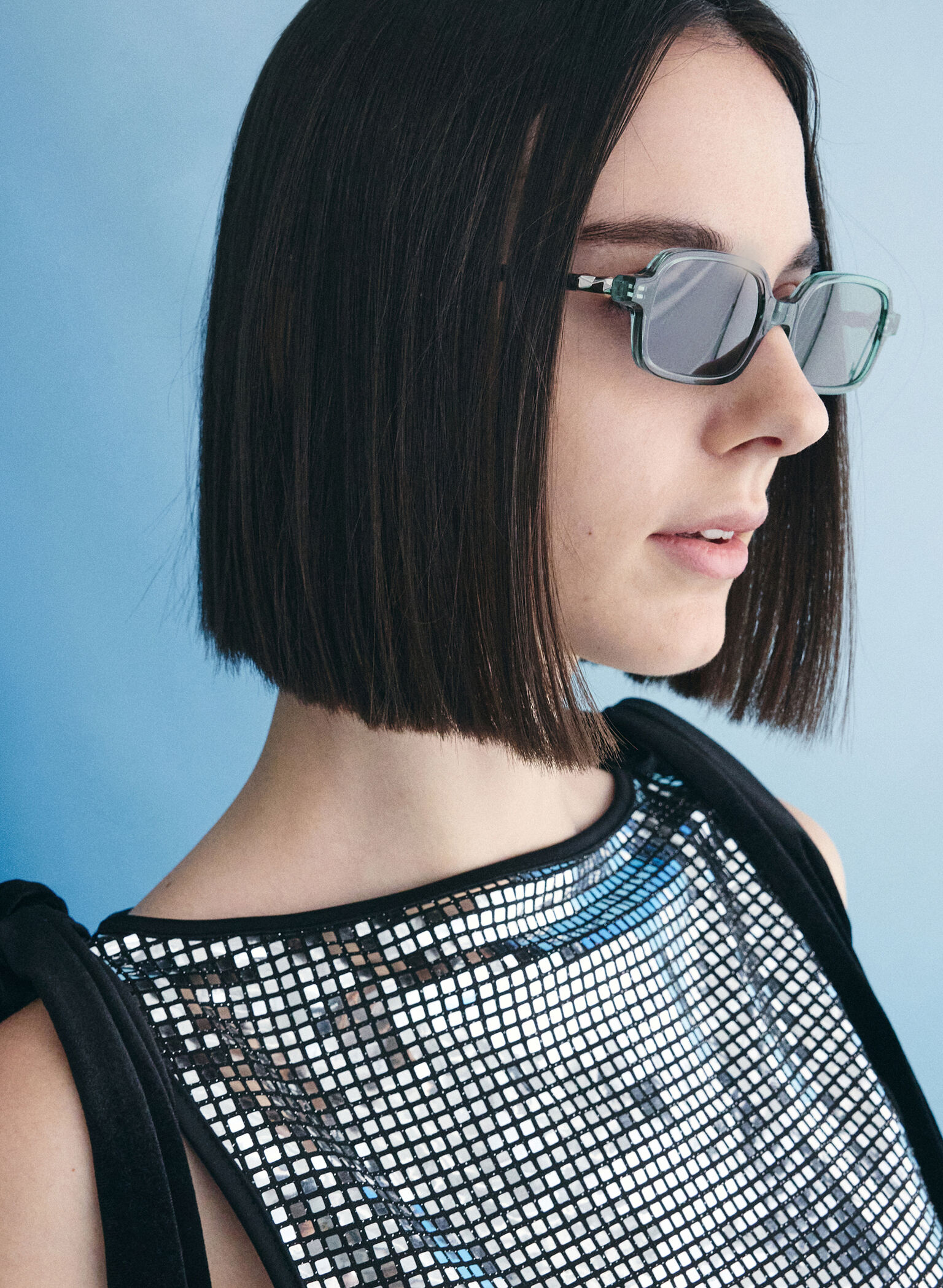 Bree Recycled Acetate Rectangular Sunglasses, Teal, hi-res