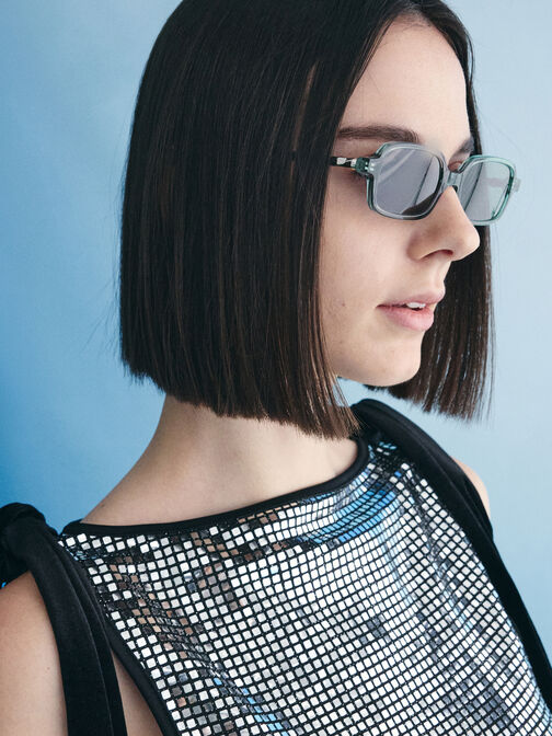 Bree Recycled Acetate Rectangular Sunglasses, Teal, hi-res