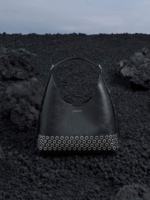 Liv Grommet Hobo Bag, Noir, hi-res