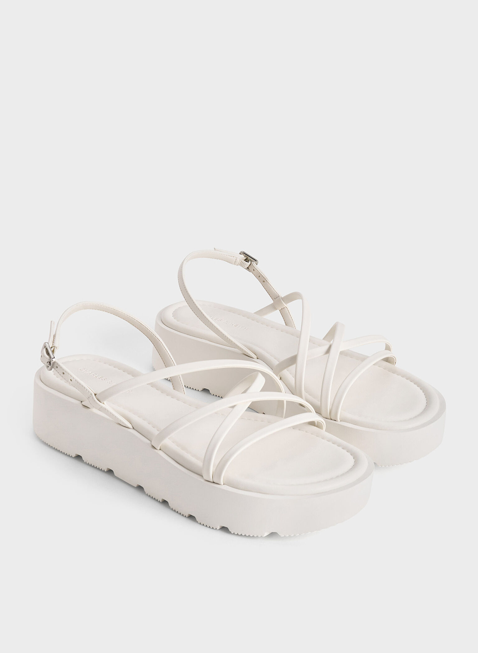 Strappy Ridged-Sole Flatform Sandals, White, hi-res