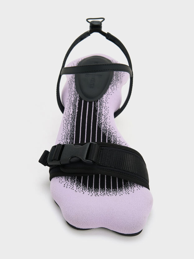 Nylon Wave-Edge Sculptural-Heel Sandals, Lilac, hi-res