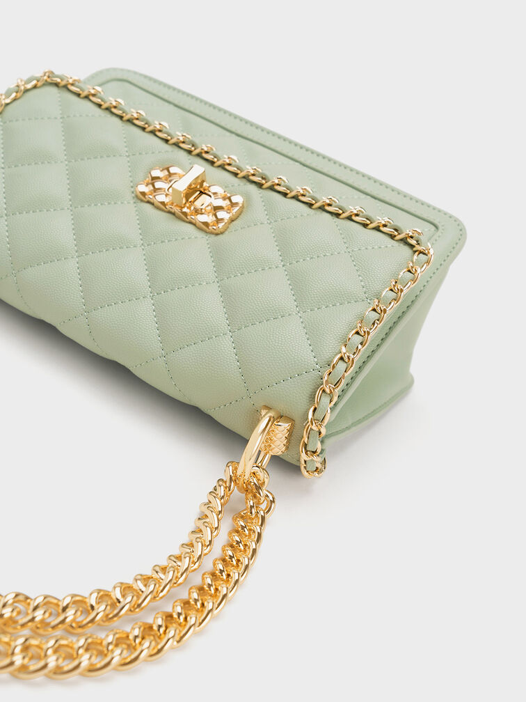 Micaela Quilted Braided Chain Bag, Green, hi-res