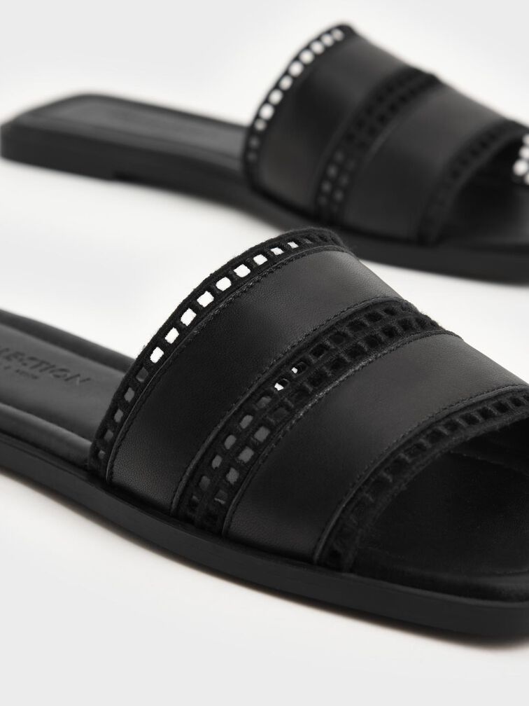 Cut-Out Square-Toe Slides, Black, hi-res