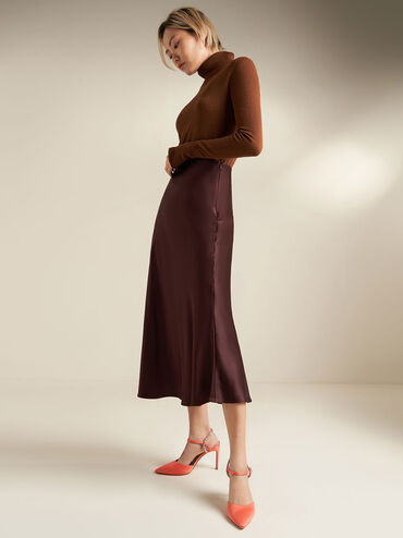 Embellished Back Strap Court Shoes, Orange, hi-res