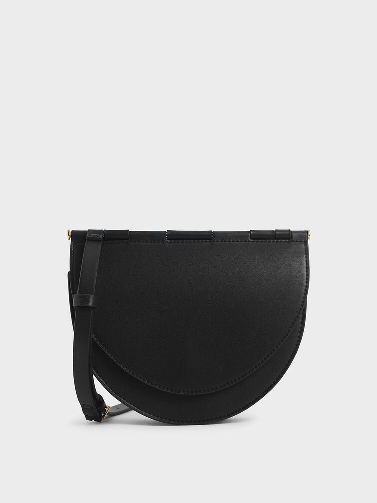 Semi-Circle Crossbody Bag, Black, hi-res