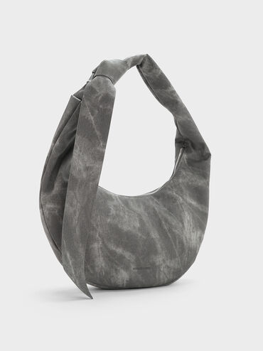 Toni Denim Knotted Crescent Hobo Bag, Dark Grey, hi-res