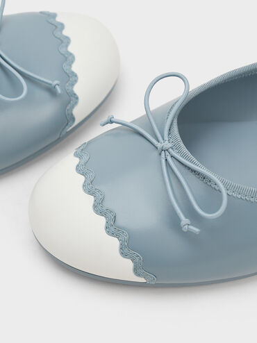 Two-Tone Bow Slip-On Flats, Light Blue, hi-res