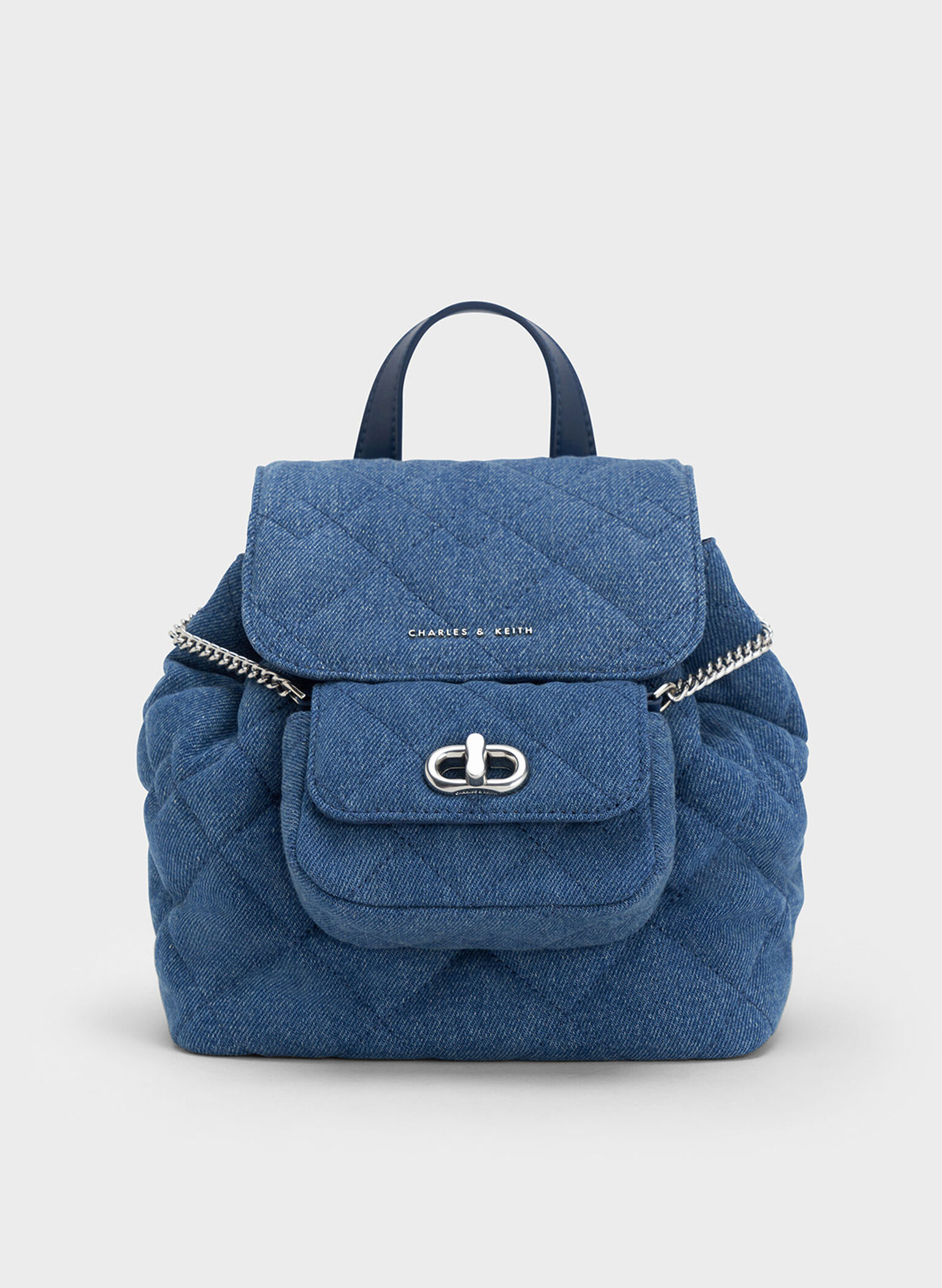 Aubrielle Denim Quilted Backpack, Denim Blue, hi-res