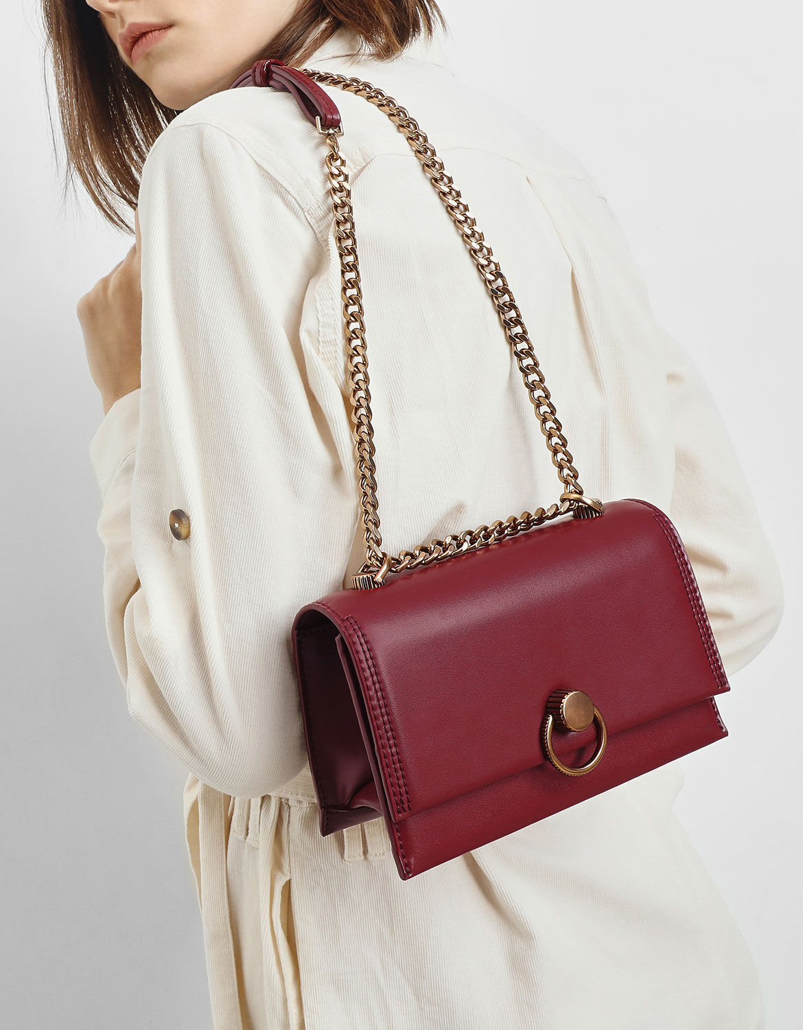 Charles & keith chain & 2025 strap push lock shoulder bag