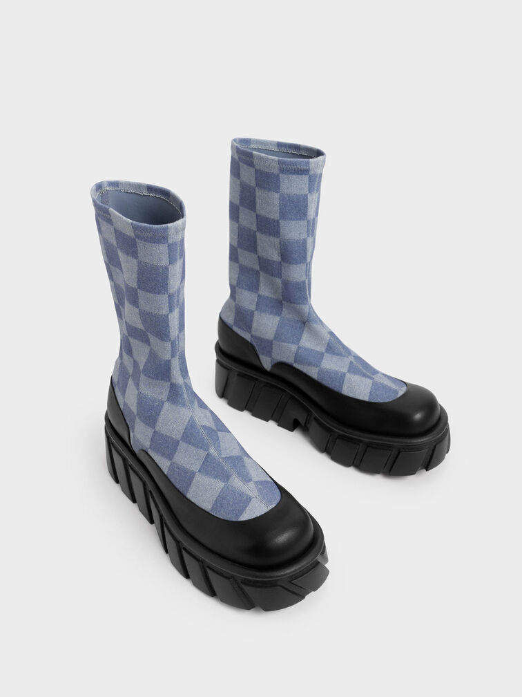 Aberdeen Denim Checkered Platform Boots, Multi, hi-res