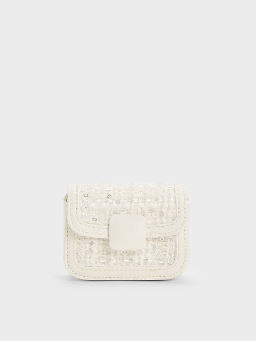 Micro Koa Sequin Tweed Crossbody Bag, Cream, hi-res