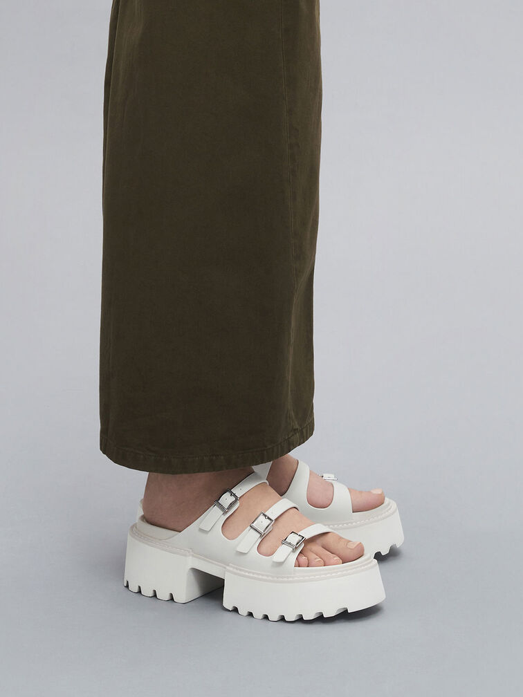 Sandalias Nadine con triple correa y plataforma, Blanco, hi-res