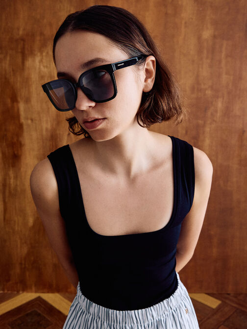 Brea Foldable Sunglasses, Black, hi-res