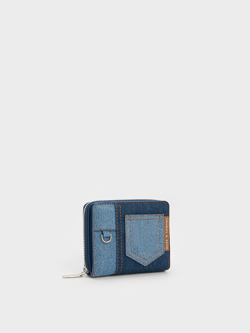 Anthea Contrast-Trim Denim Wallet, Denim Blue, hi-res