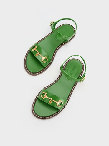 Sandalias con tira trasera y acentos horsebit, Verde, hi-res