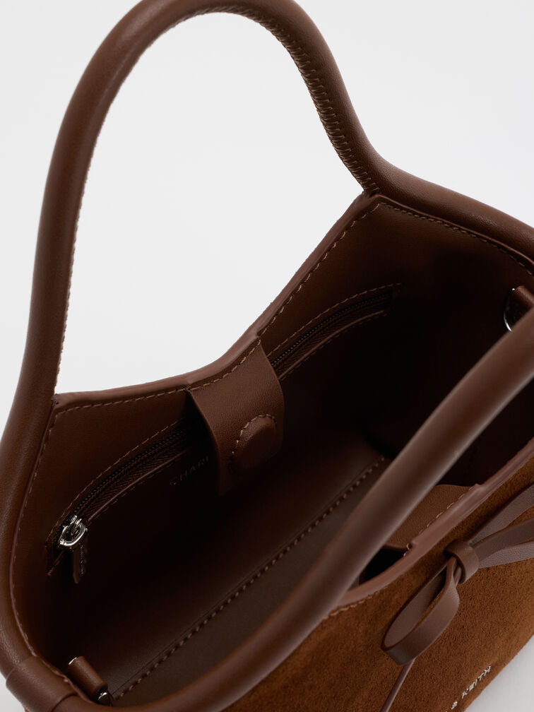 Hazel Bow Tubular Top Handle Bag, Pecan Brown, hi-res