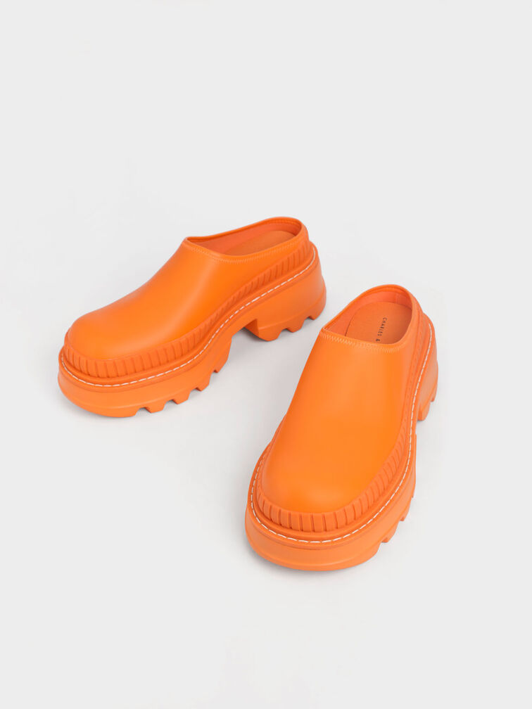 Chunky Round Toe Mules, Orange, hi-res