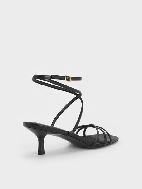 Strappy Ankle-Strap Kitten-Heel Sandals, Black, hi-res
