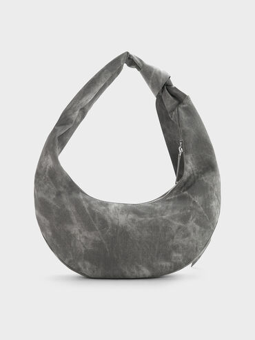 Toni Denim Knotted Crescent Hobo Bag, Dark Grey, hi-res