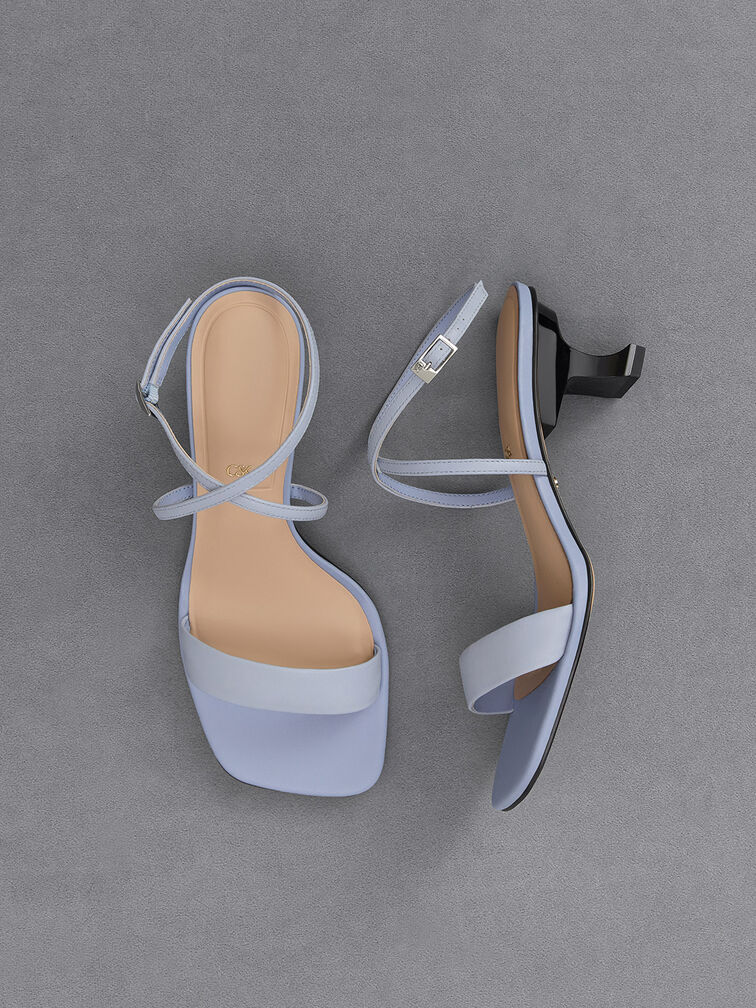 Leather Ankle-Strap Heeled Sandals, Light Blue, hi-res