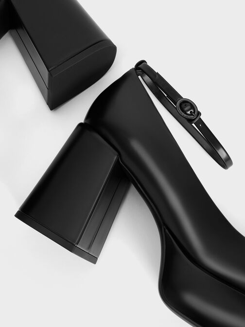 Zapatos de tacón plataforma Monique con correa al tobillo, Negro pulido, hi-res