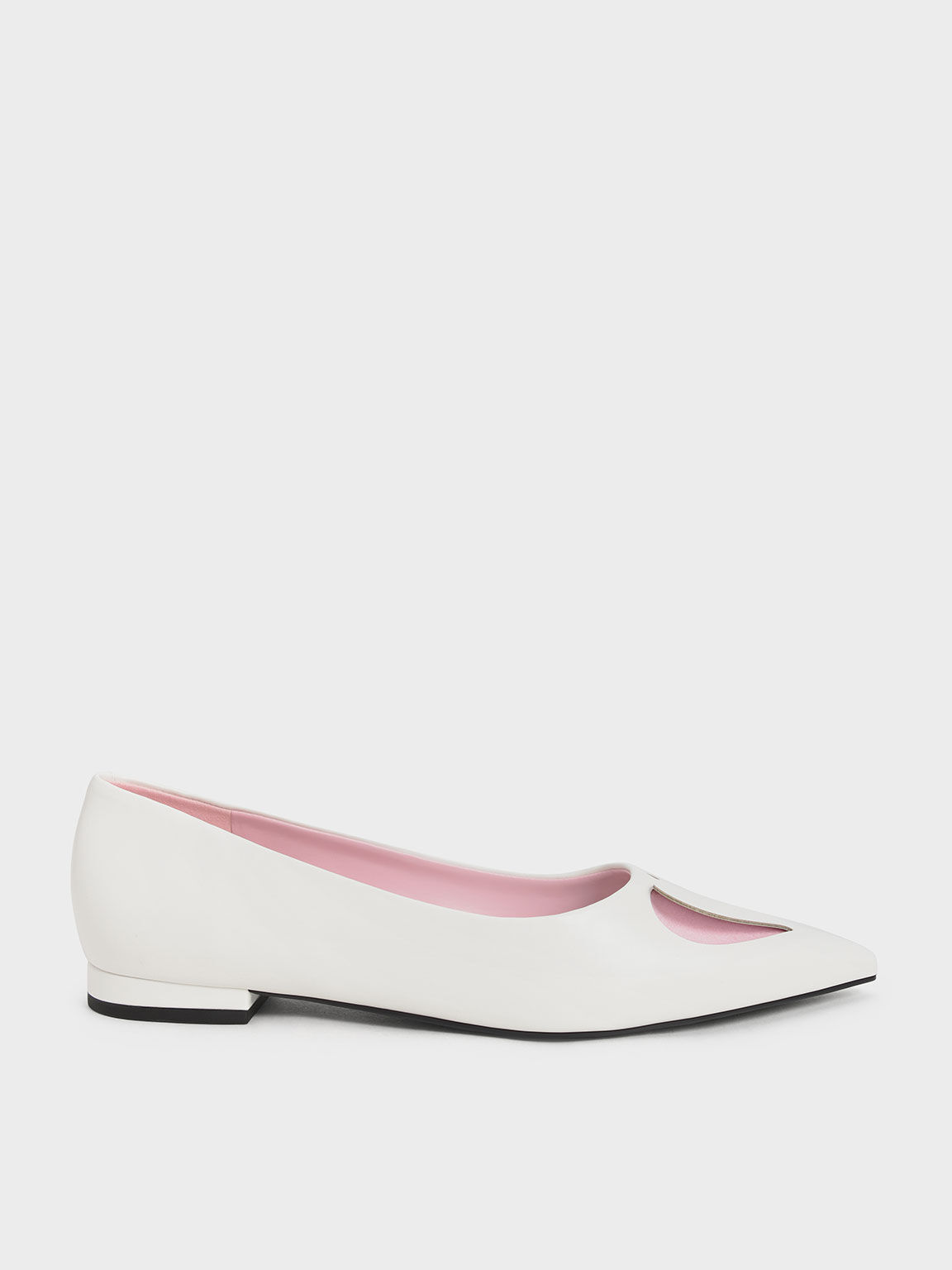 Valentine's Day Collection: Amora Heart Cut-Out Ballerina Pumps, White, hi-res
