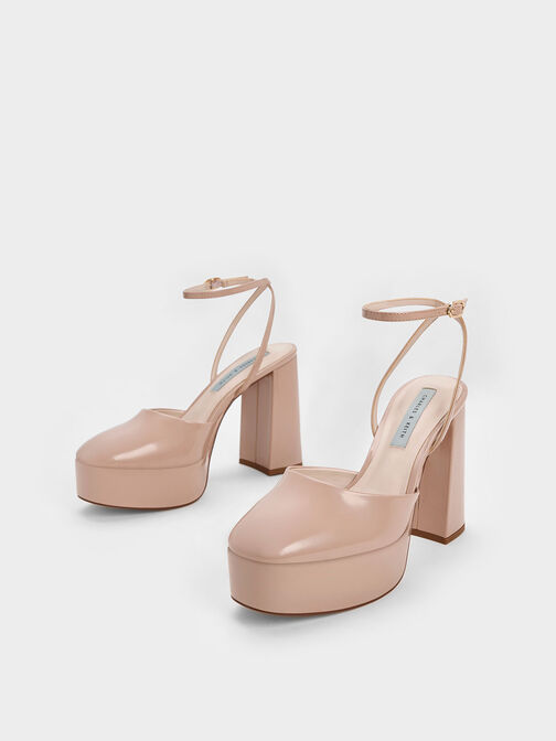 Jemma Patent Platform Ankle-Strap Pumps, Nude, hi-res